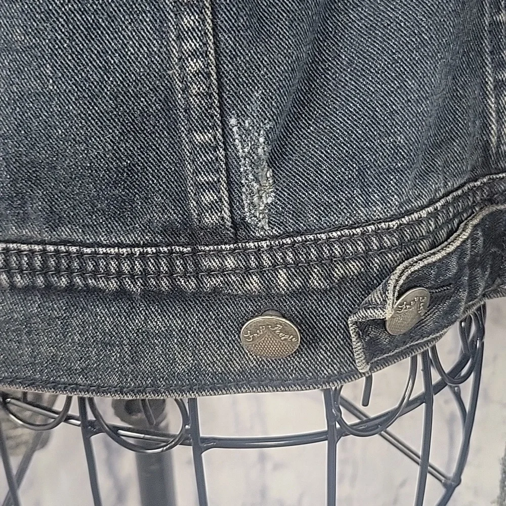 Free People Black Denim Mixed Media Short Hoodie Jacket‎ Small - Picture 10 of 11